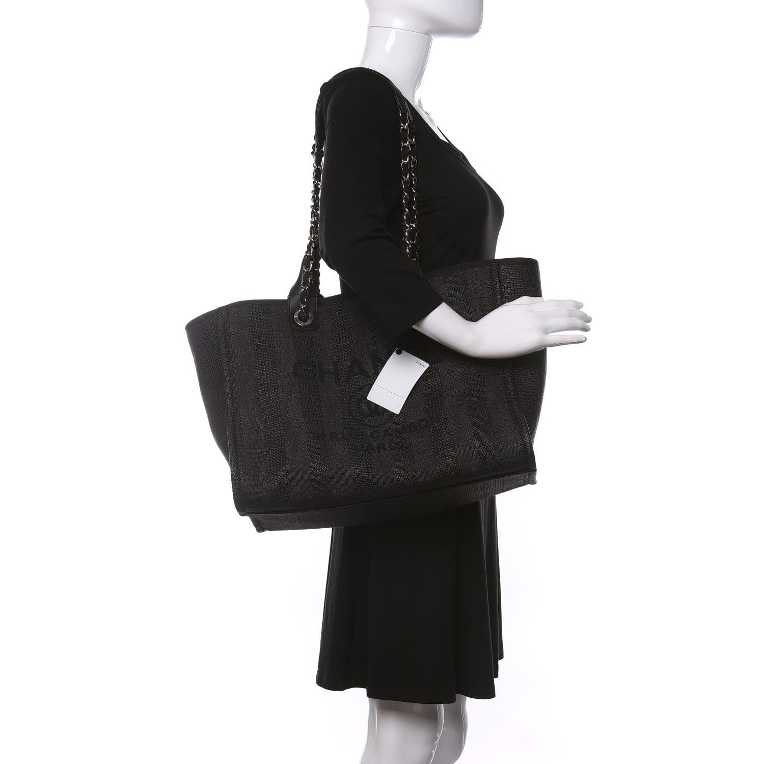 Chanel Mixed Fibers Calfskin Striped Medium Deauville Tote Black 2 of 9