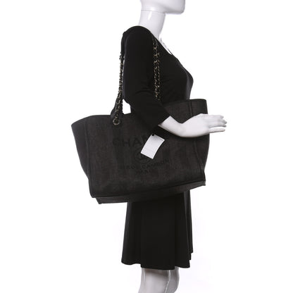 Chanel Mixed Fibers Calfskin Striped Medium Deauville Tote Black 2 of 9