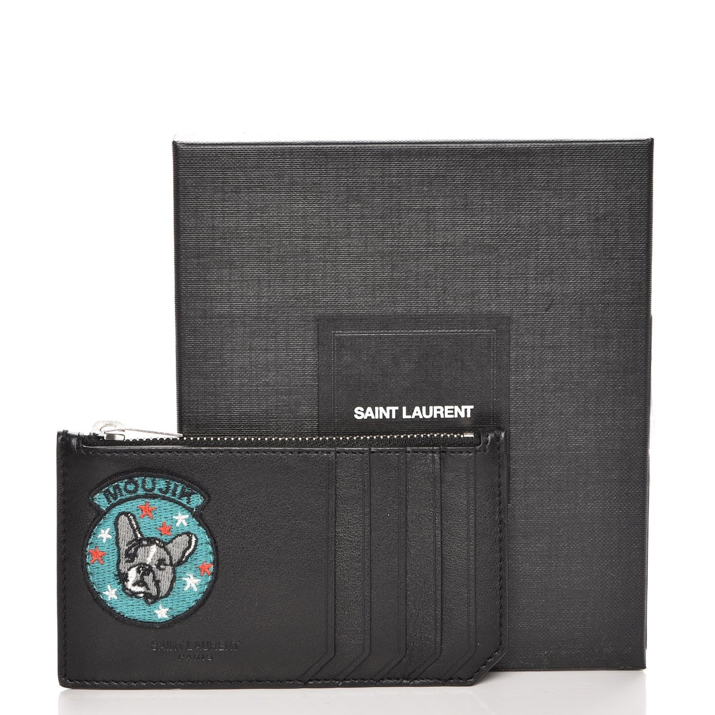 Calfskin Moujik Patch Fragments Zip Pouch Card Holder Black