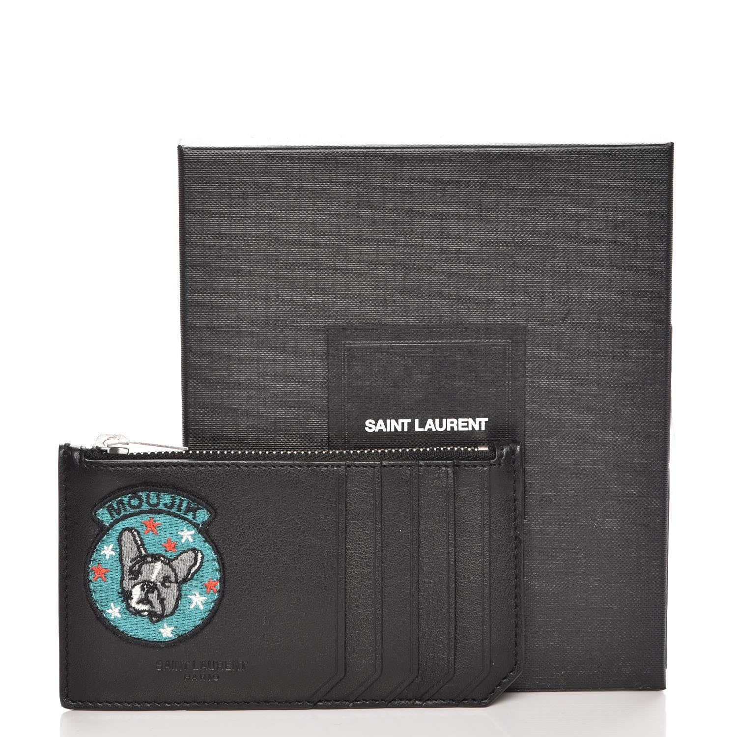 Saint Laurent Calfskin Moujik Patch Fragments Zip Pouch Card Holder Black 8 of 8
