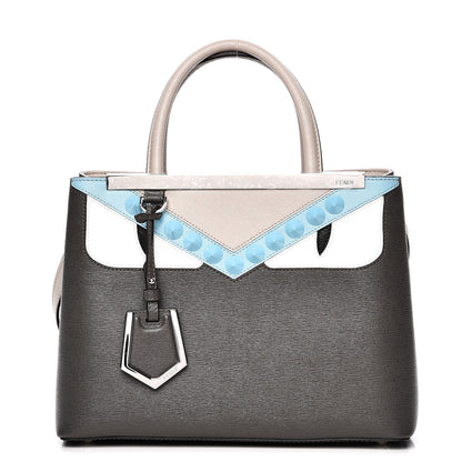 Fendi Vitello Elite Monster Eyes Studded Petite 2Jours Tote Carbone White Multicolor 1 of 8