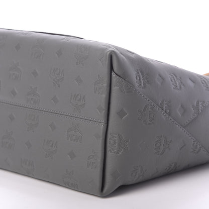 MCM Calfskin Ottomar Monogram Medium Klara Top Zip Tote Charcoal 8 of 9