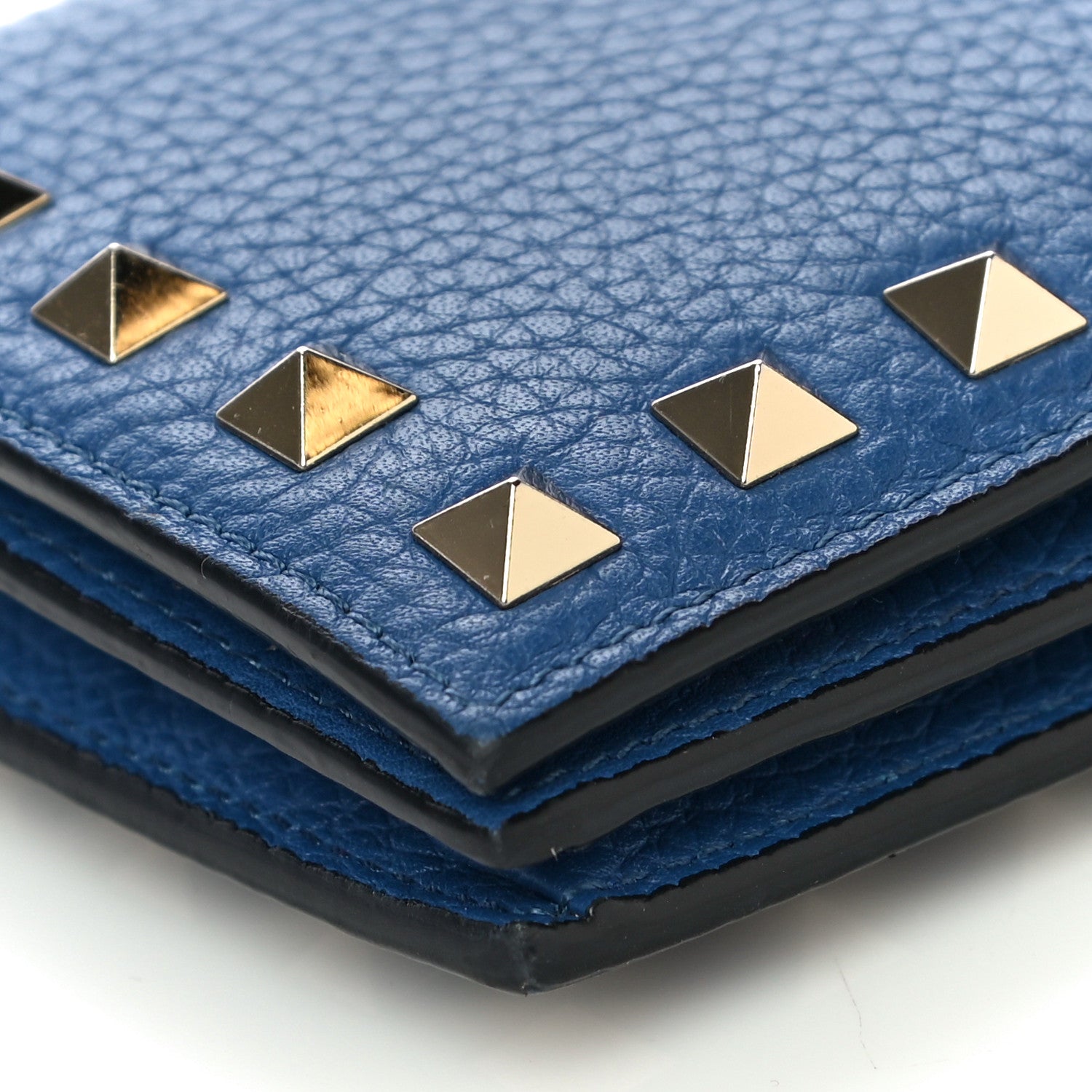 Valentino Garavani Pebbled Calfskin Rockstud French Flap Wallet Baltique 10 of 12