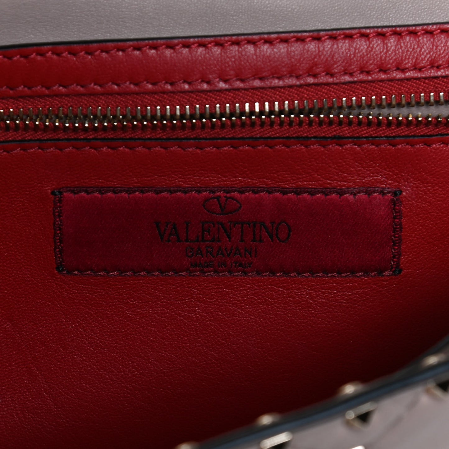 Lambskin Rockstud Spike Wallet on Chain Poudre