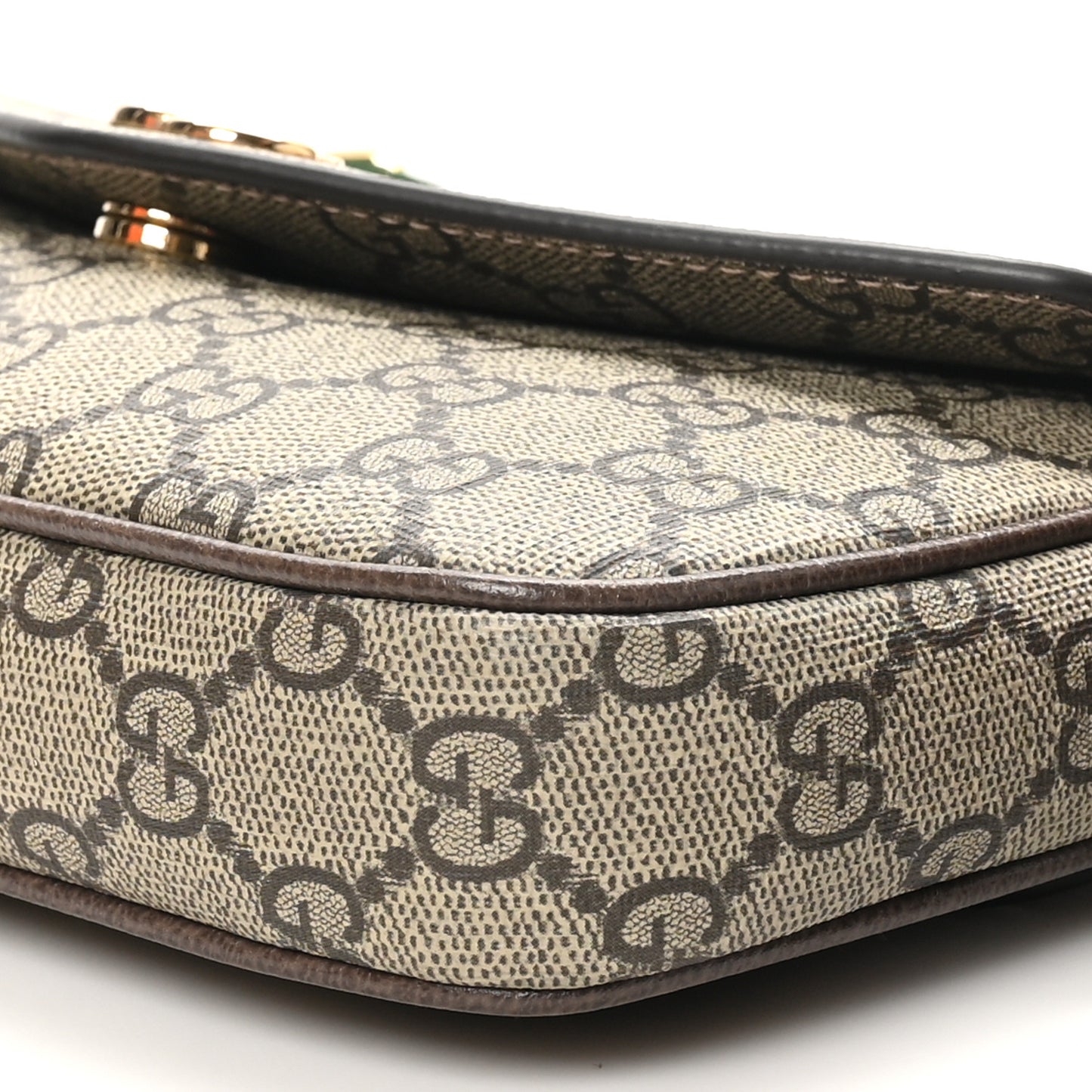 GG Supreme Monogram Textured Dollar Calfskin Web Mini Ophidia Envelope Shoulder Bag Beige Ebony New Acero