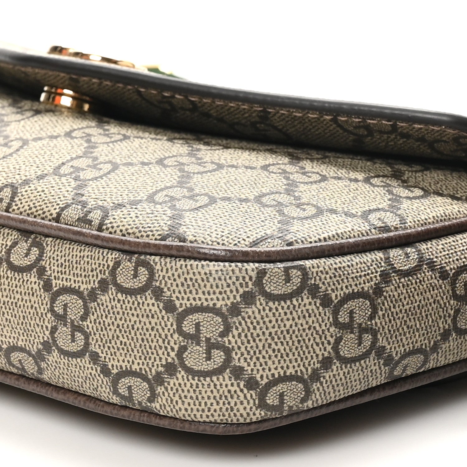 Gucci GG Supreme Monogram Textured Dollar Calfskin Web Mini Ophidia Envelope Shoulder Bag Beige Ebony New Acero 10 of 11