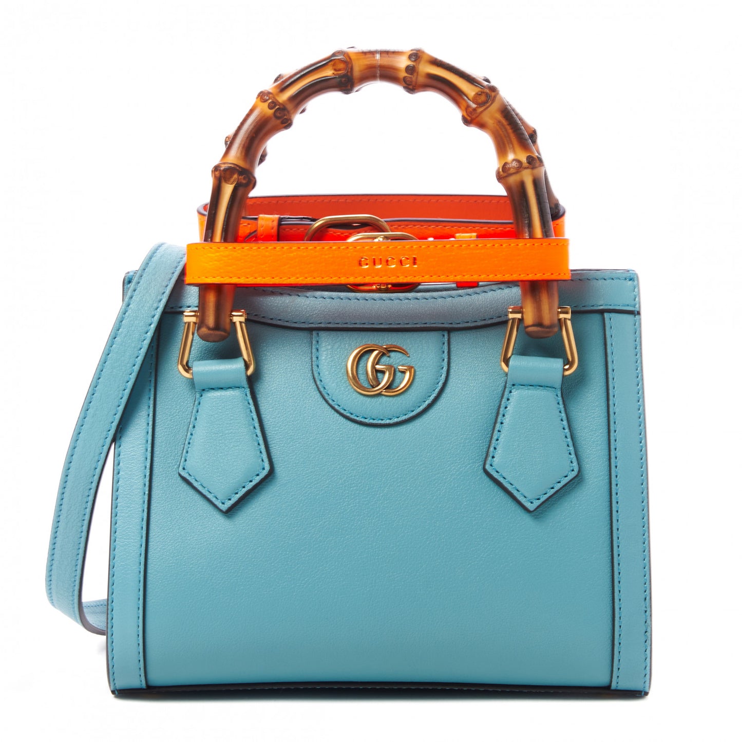 Wonka Grain Calfskin Mini Diana Tote Bag Dusty Azure Orange Fluo