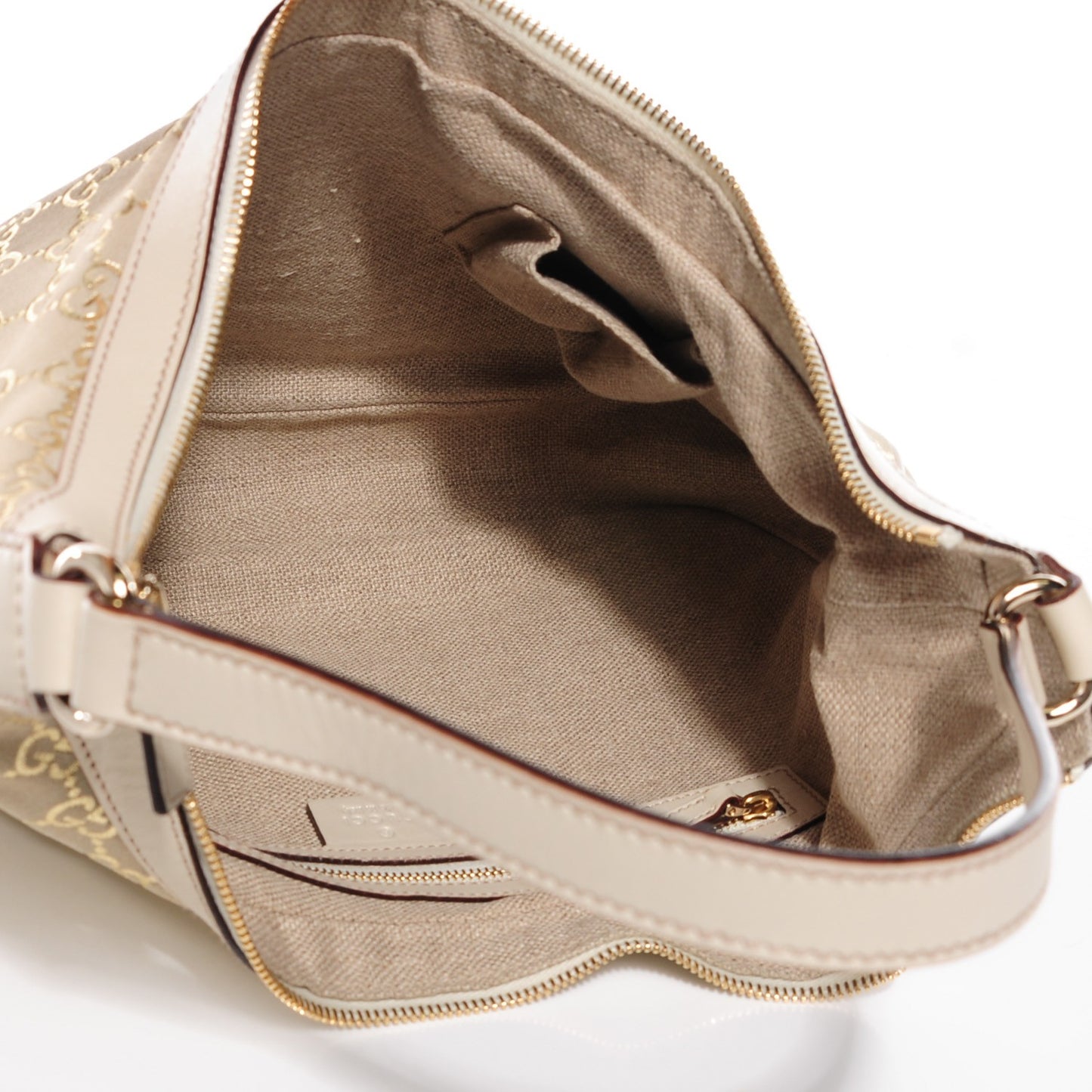 Suede GG Monogram Medium Charmy Hobo Off White Gold