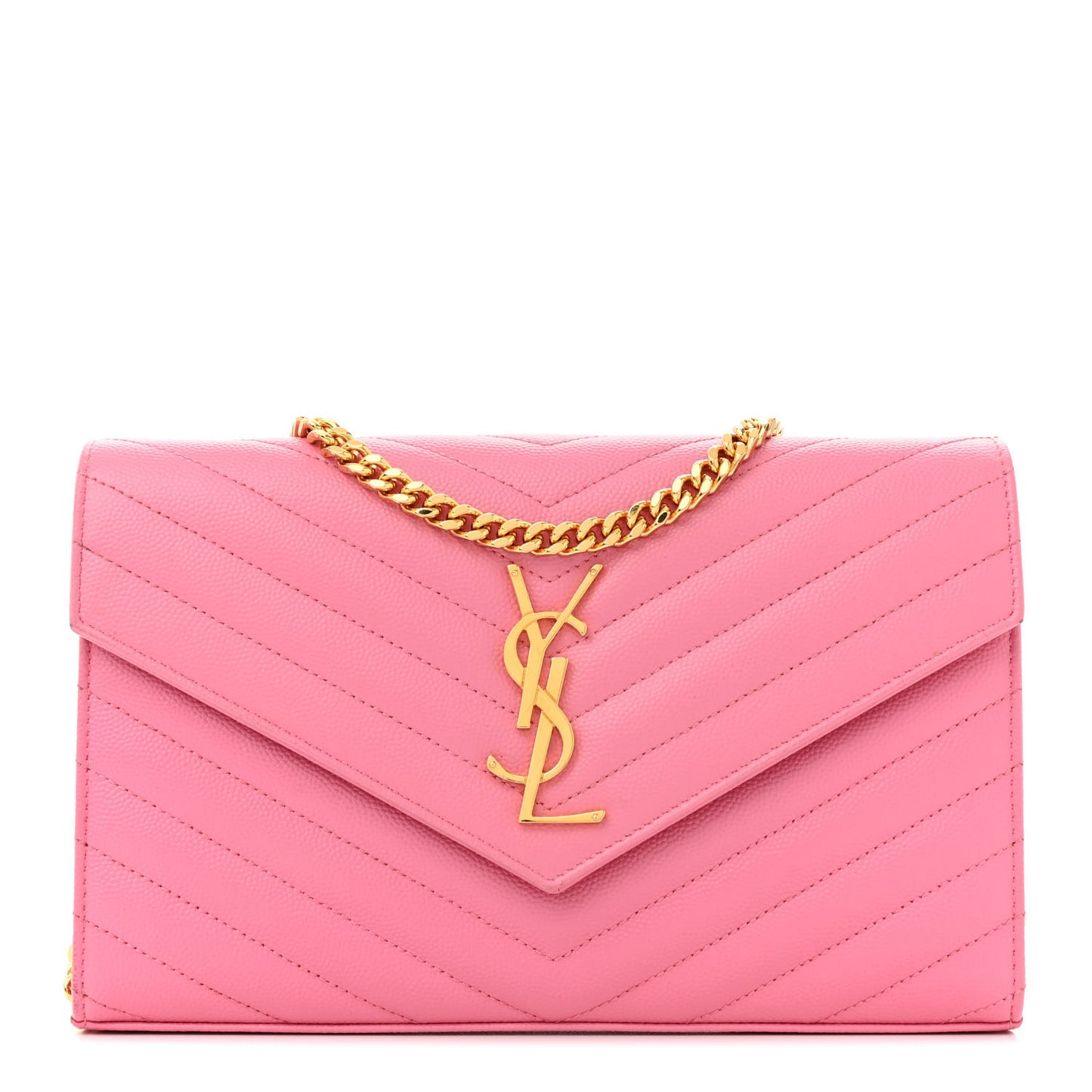 Grain De Poudre Matelasse Chevron Monogram Chain Wallet Indian Pink