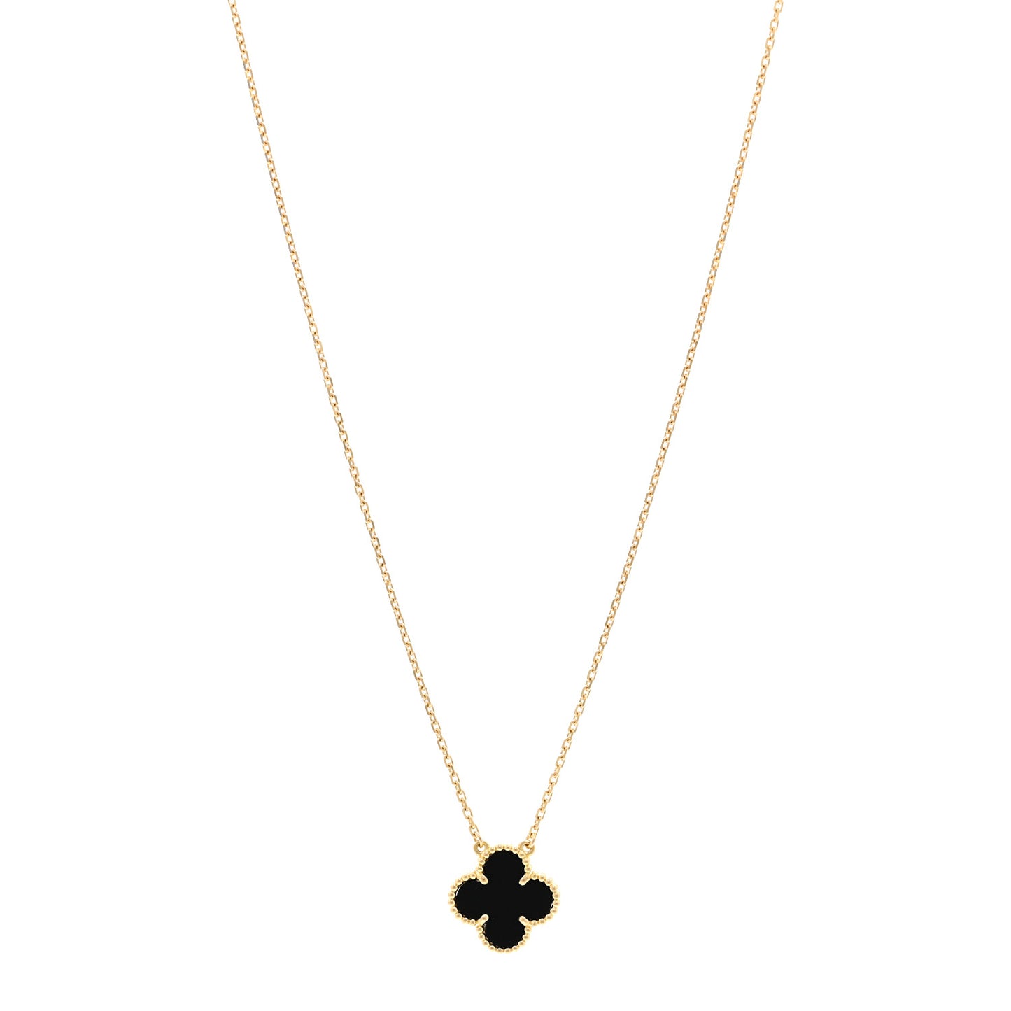 18K Yellow Gold Black Onyx Vintage Alhambra Pendant Necklace