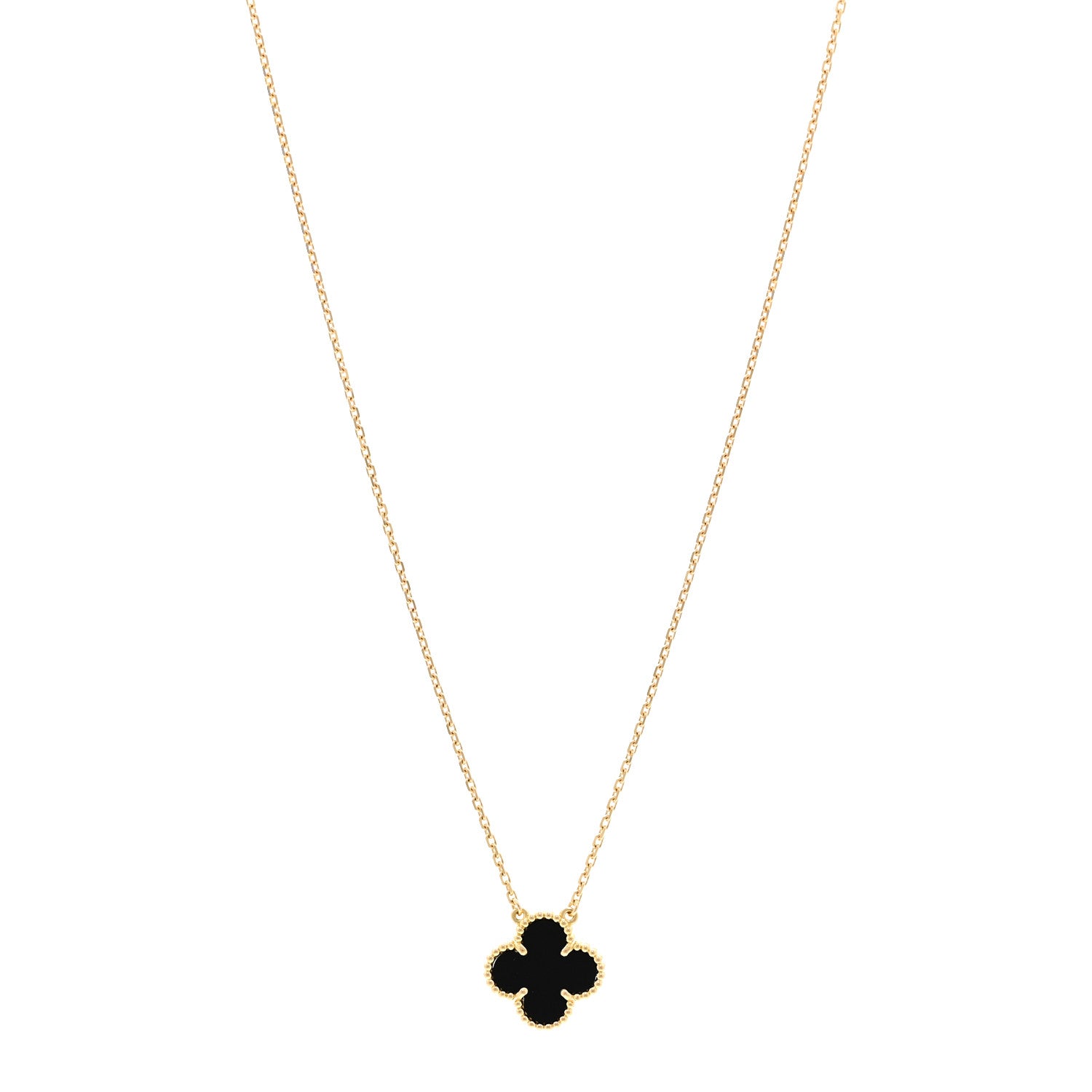 Van Cleef & Arpels 18K Yellow Gold Black Onyx Vintage Alhambra Pendant Necklace 1 of 6