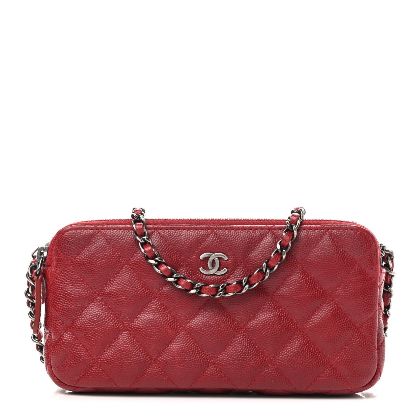 Caviar Quilted Small Clutch With Chain Red