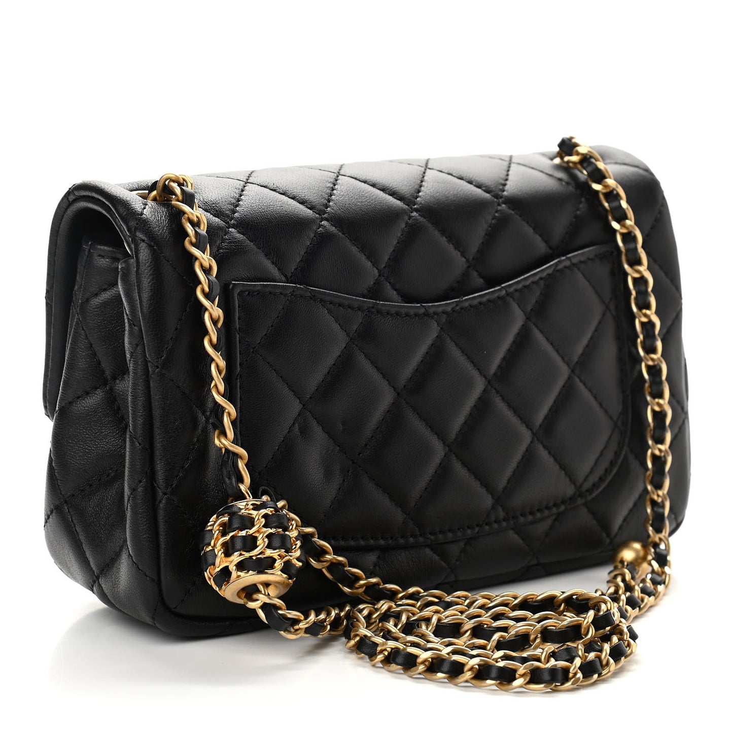 Lambskin Quilted Mini Rectangular Pearl Crush Flap Black