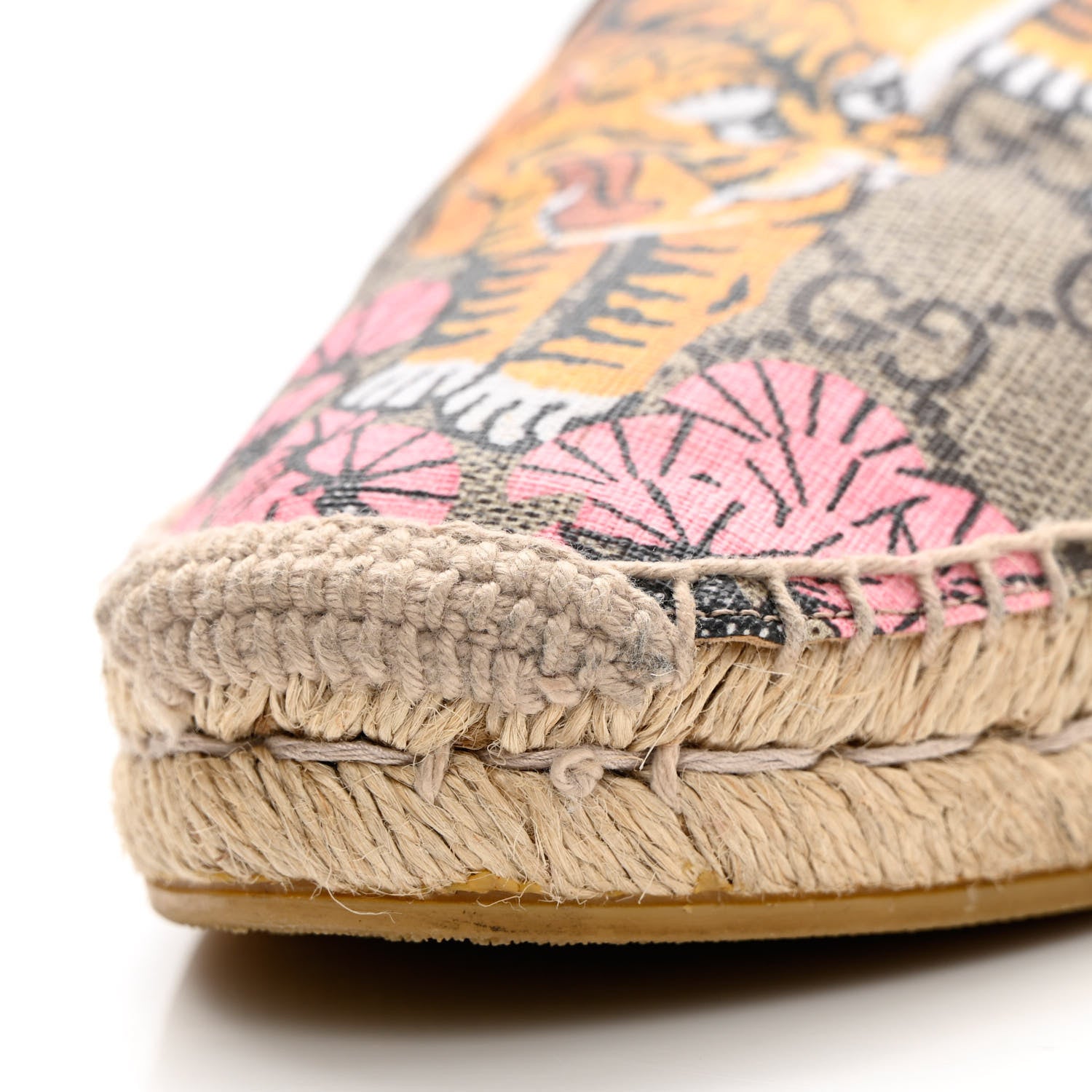 Gucci GG Supreme Monogram Bengal Espadrilles 36.5 Beige Crop Pink 12 of 17