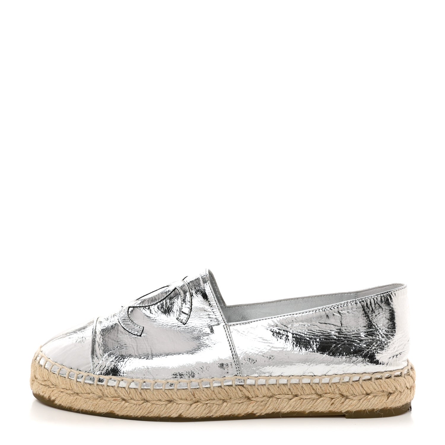 Chanel Laminated Goatskin CC Espadrilles 39 Silver 1 of 9