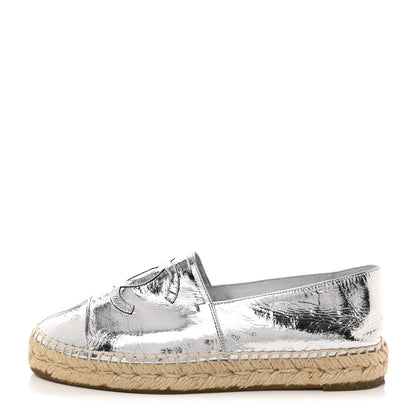 Chanel Laminated Goatskin CC Espadrilles 39 Silver 1 of 9
