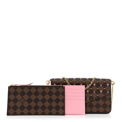 Louis Vuitton Damier Ebene Studded Pochette Felicie Chain Wallet 1 of 11