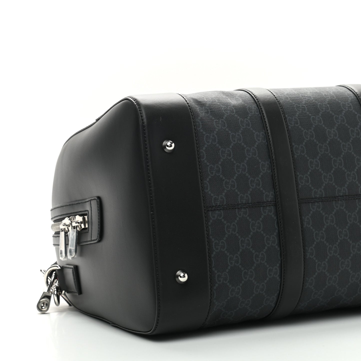 Soft GG Supreme Monogram Appia Calfskin Web Medium Carry On Duffle Bag Black Grey