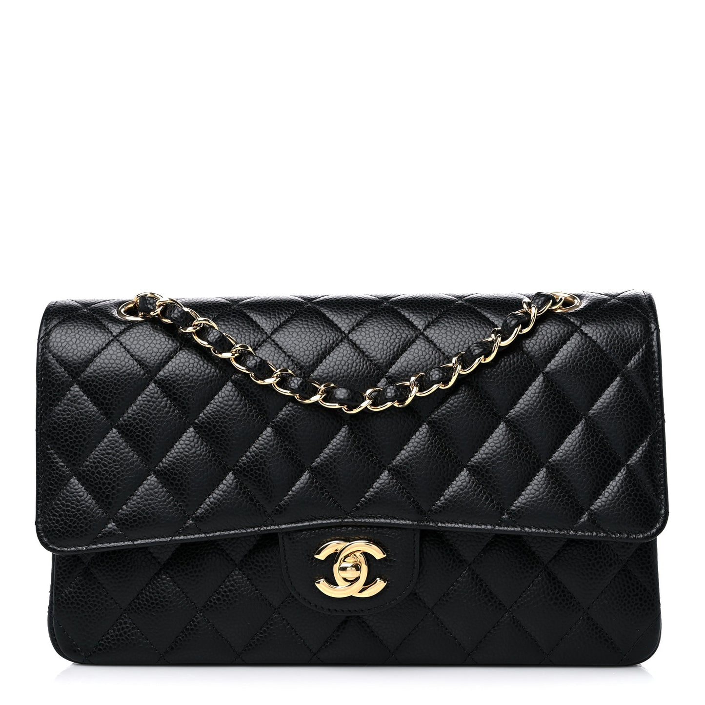 Caviar Quilted Medium Double Flap Black