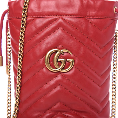 Gucci Calfskin Matelasse Mini GG Marmont 2.0 Bucket Bag Hibiscus Red 9 of 9