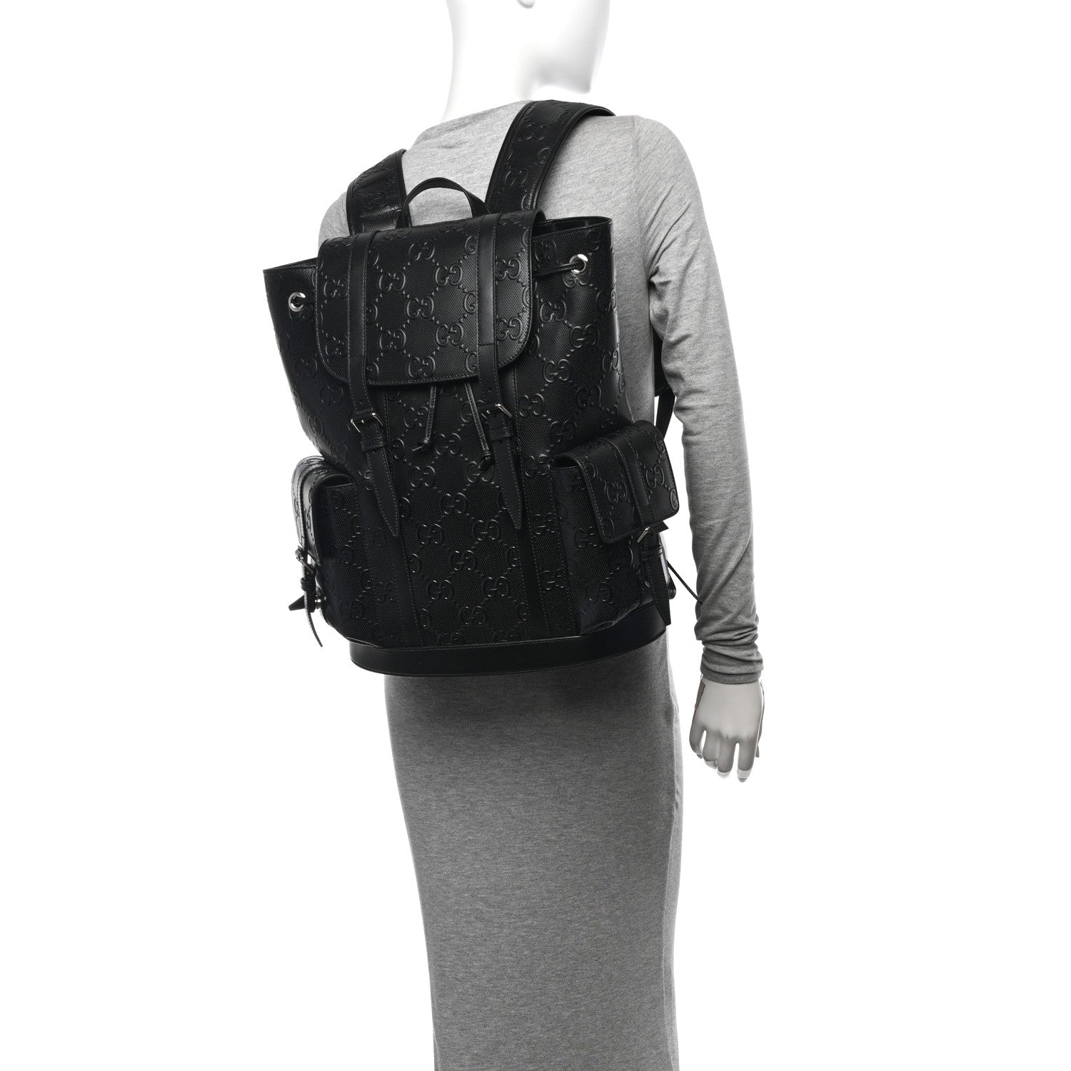 Gucci Calfskin GG Tennis Embossed Double Buckle Backpack Black 2 of 11