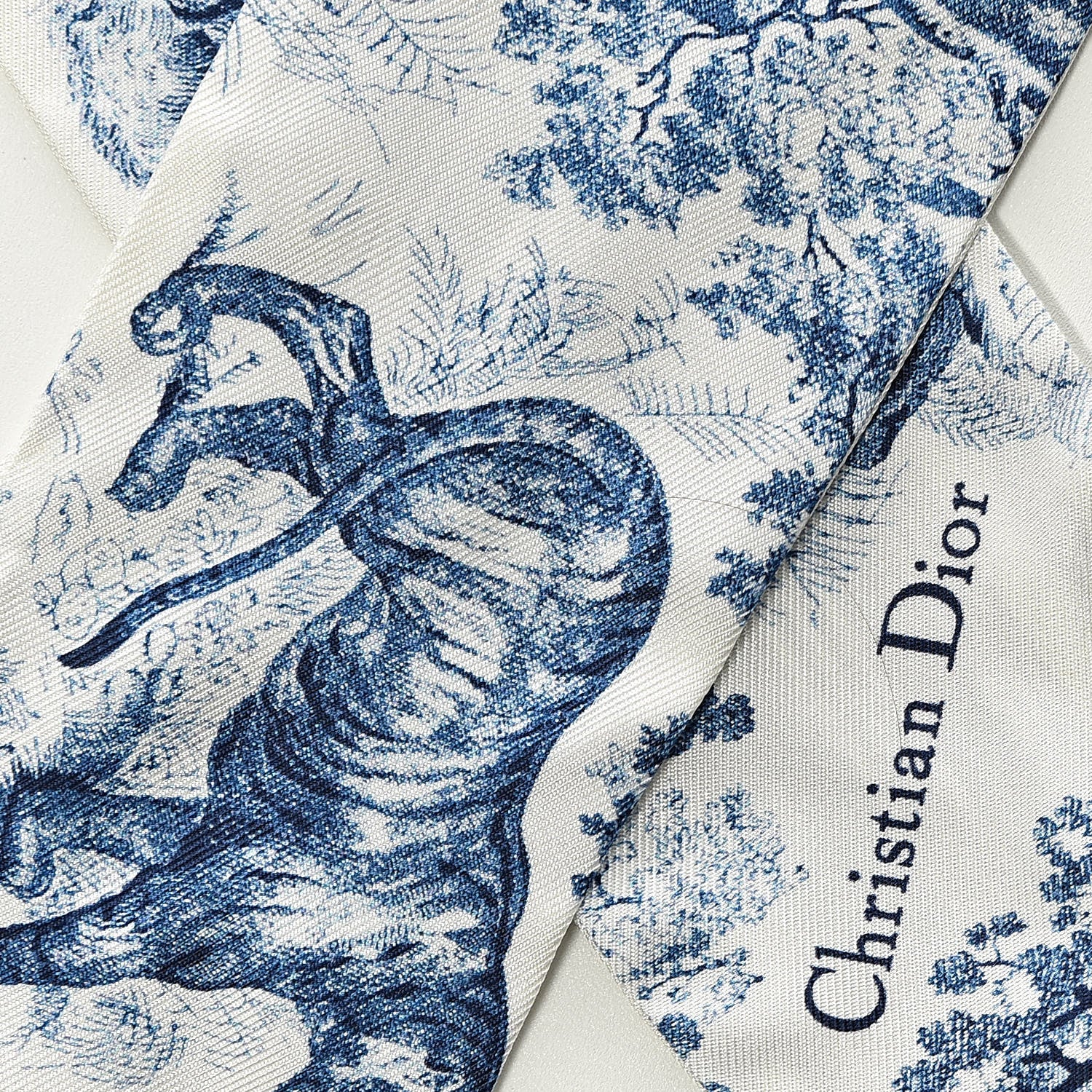 Christian Dior Silk Toile De Jouy Mitzah Scarf Blue 4 of 4