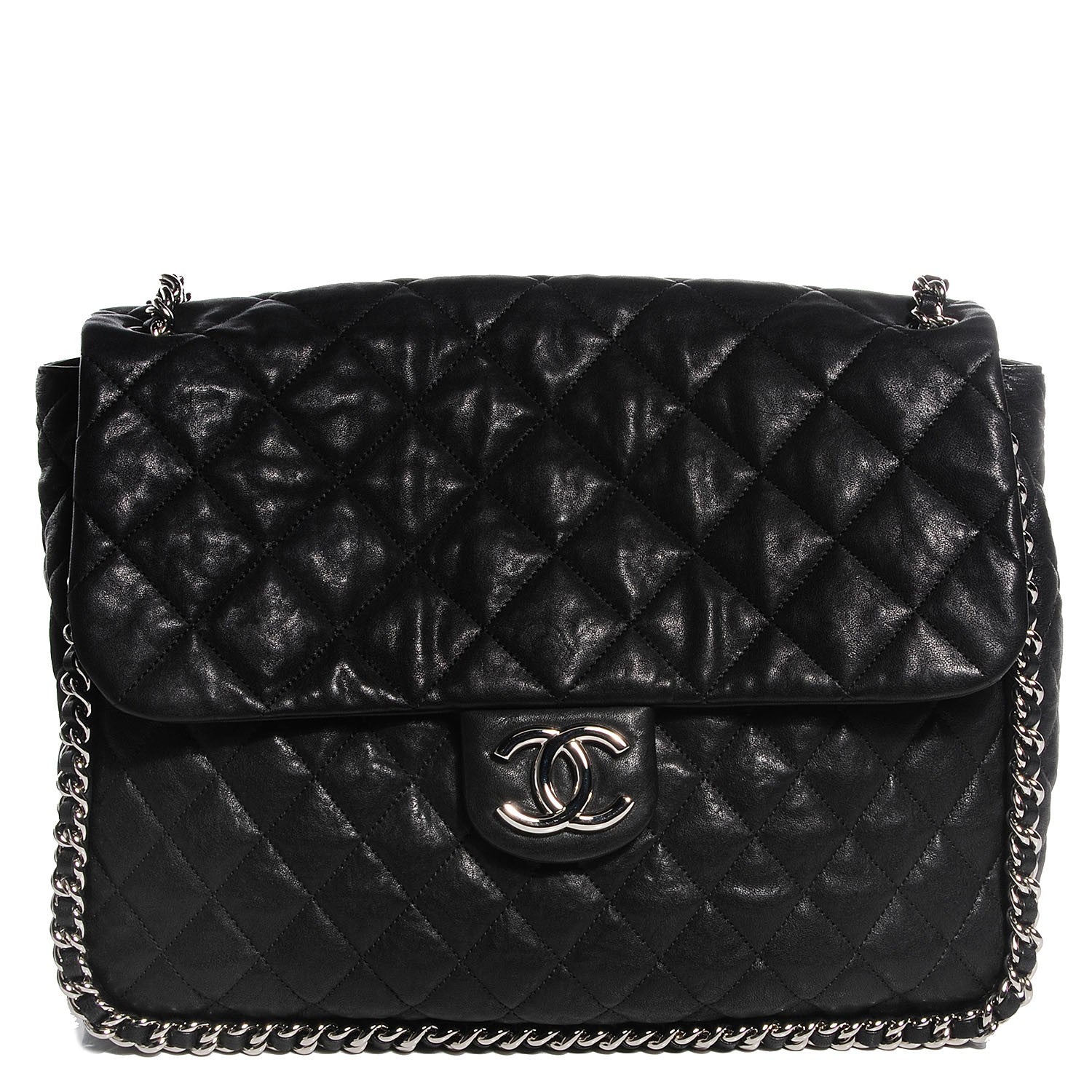 Chanel Crumpled Lambskin Chain Around Maxi Flap Bag Black 1 of 8