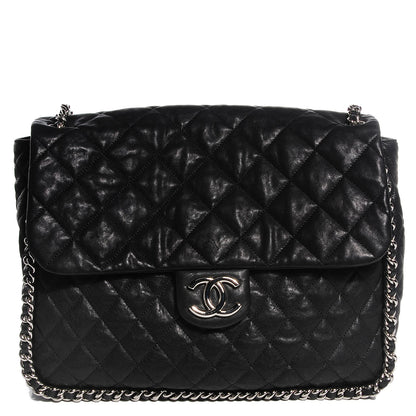 Chanel Crumpled Lambskin Chain Around Maxi Flap Bag Black 1 of 8