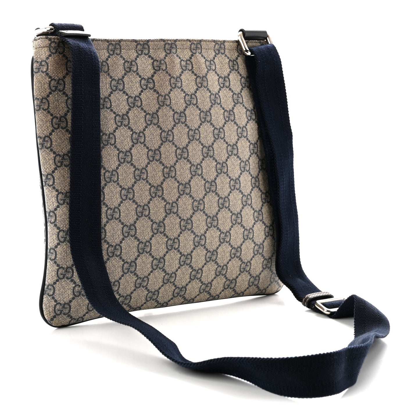 GG Supreme Monogram Small Flat Side Zip Messenger Bag Beige Blue