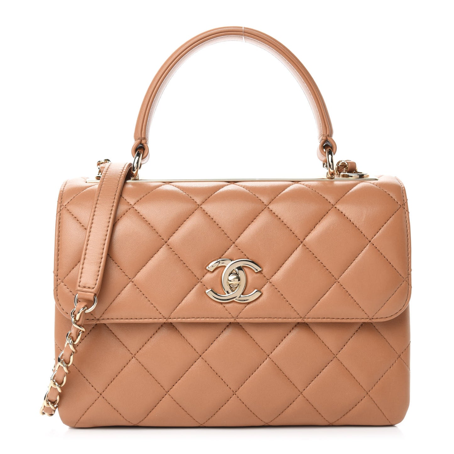 Lambskin Quilted Small Trendy CC Flap Dual Handle Bag Camel