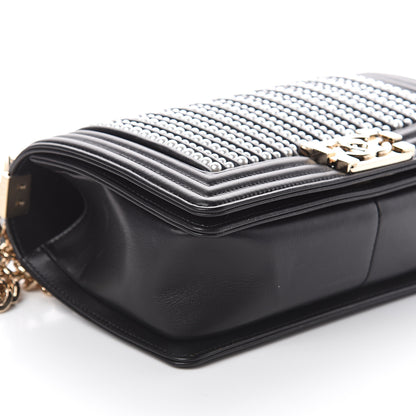 Chanel Calfskin Pearl Medium Chanel Pearls Boy Flap Black 8 of 9