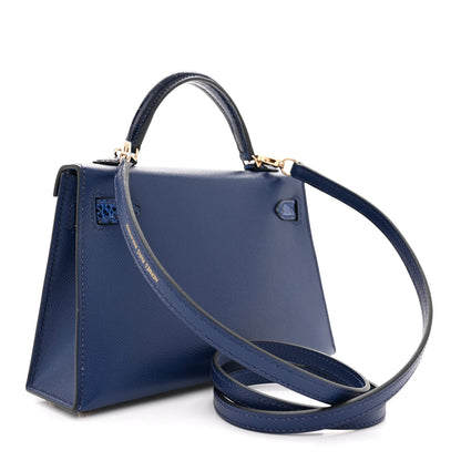 Hermes Madame Calfskin Shiny Alligator Mini Kelly Sellier Touch 20 Bleu Encre 3 of 15