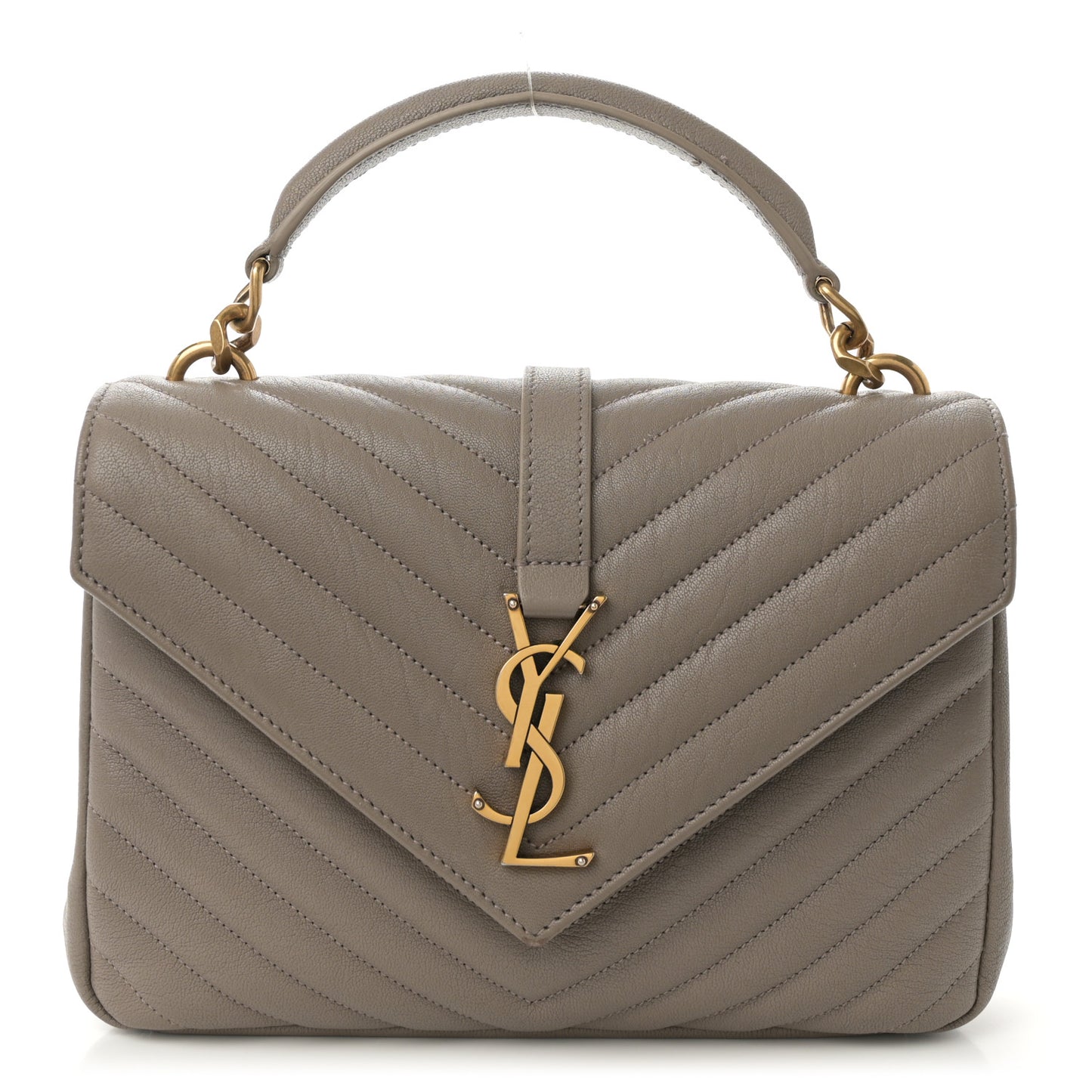 Sheepskin Matelasse Chevron Monogram Medium College Bag Greyish Brown