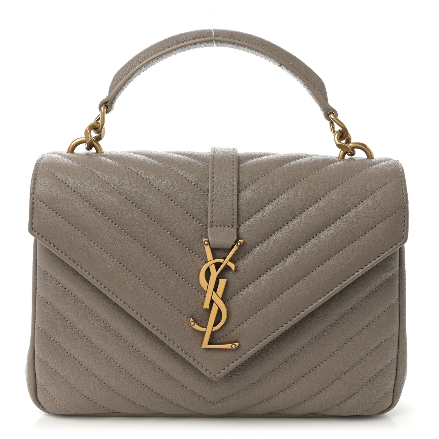 Saint Laurent Sheepskin Matelasse Chevron Monogram Medium College Bag Greyish Brown 1 of 14