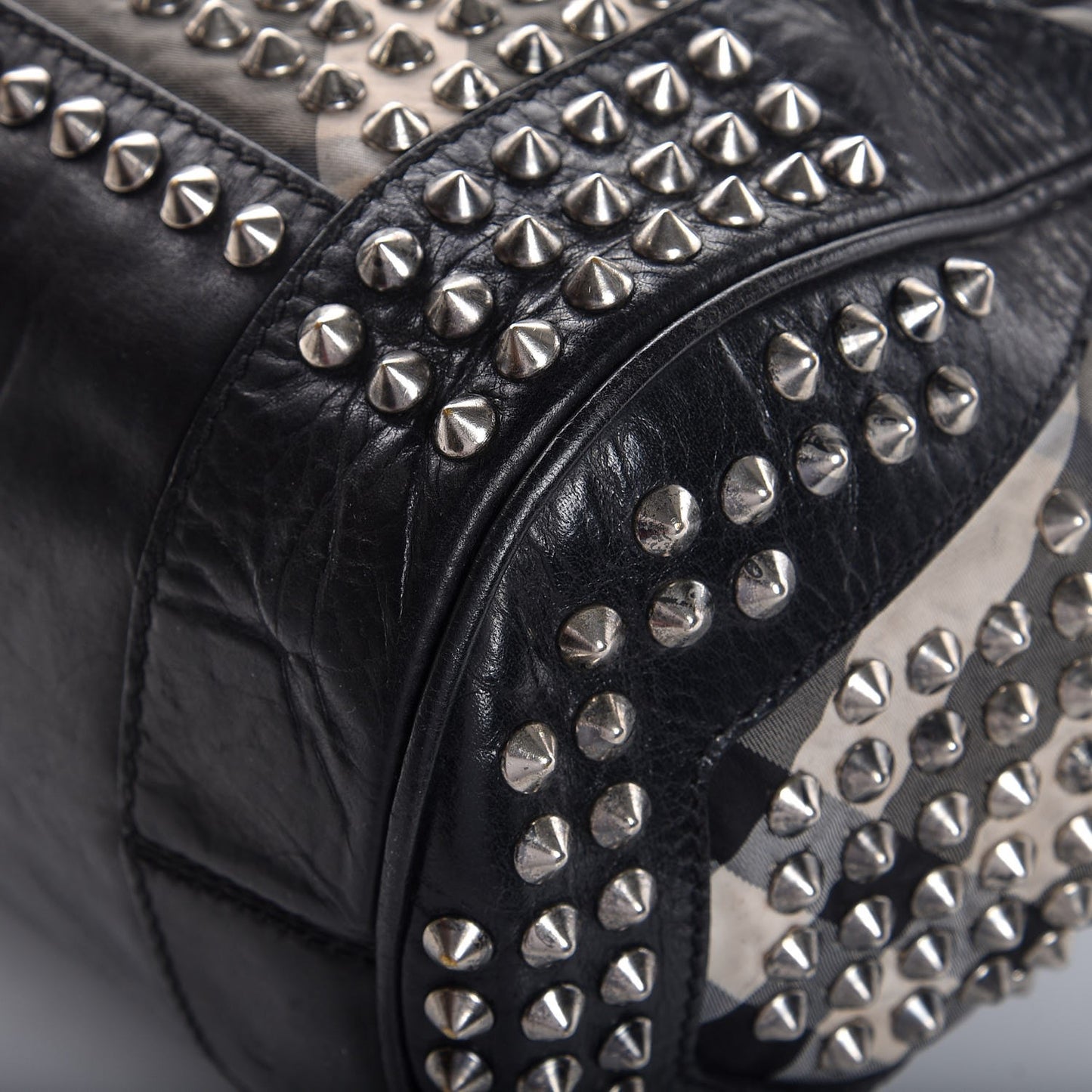 Nylon Beat Check Studded Medium Edenham Satchel Black