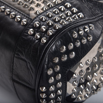 Burberry Nylon Beat Check Studded Medium Edenham Satchel Black 15 of 17