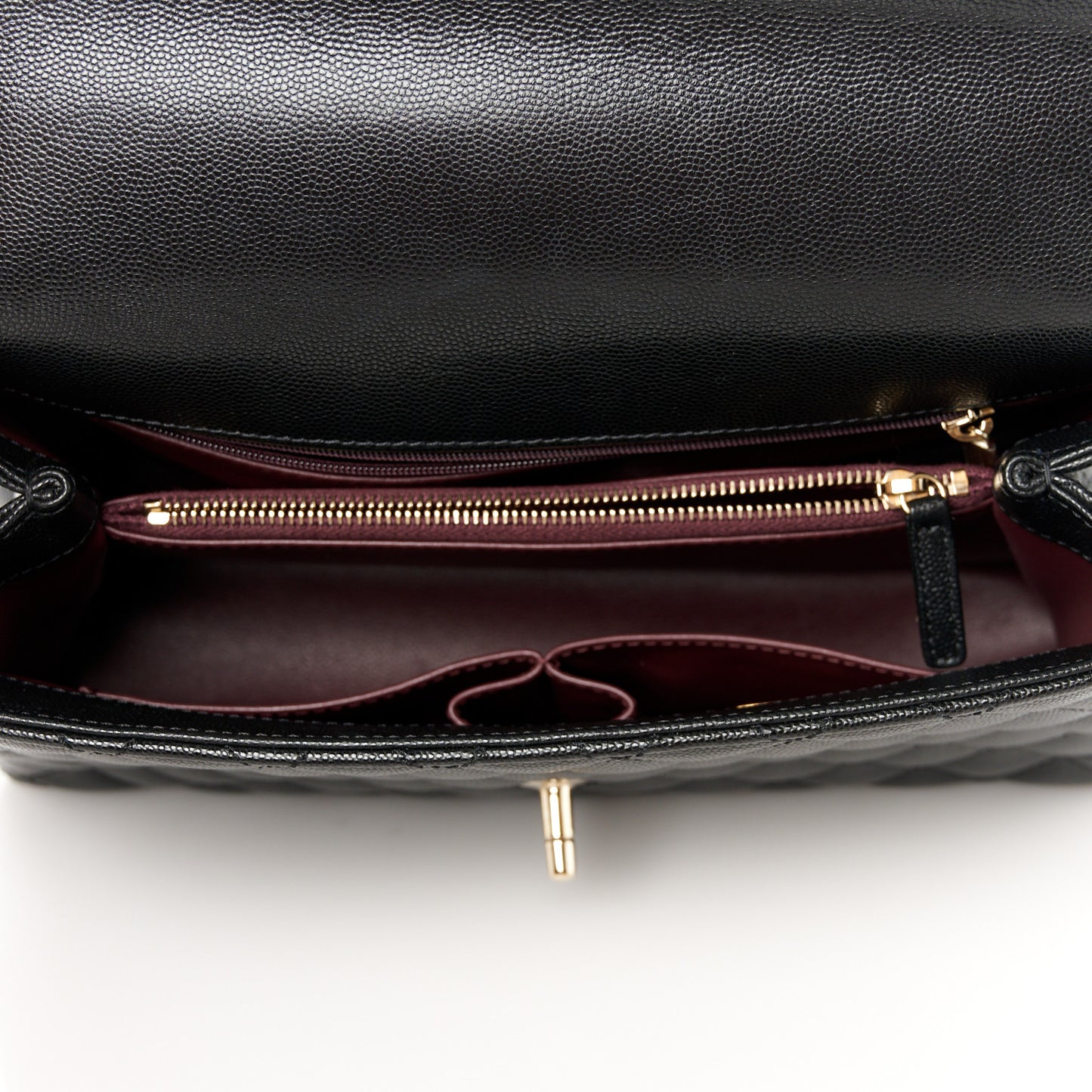 Caviar Lizard Embossed Quilted Small Coco Handle Flap Black