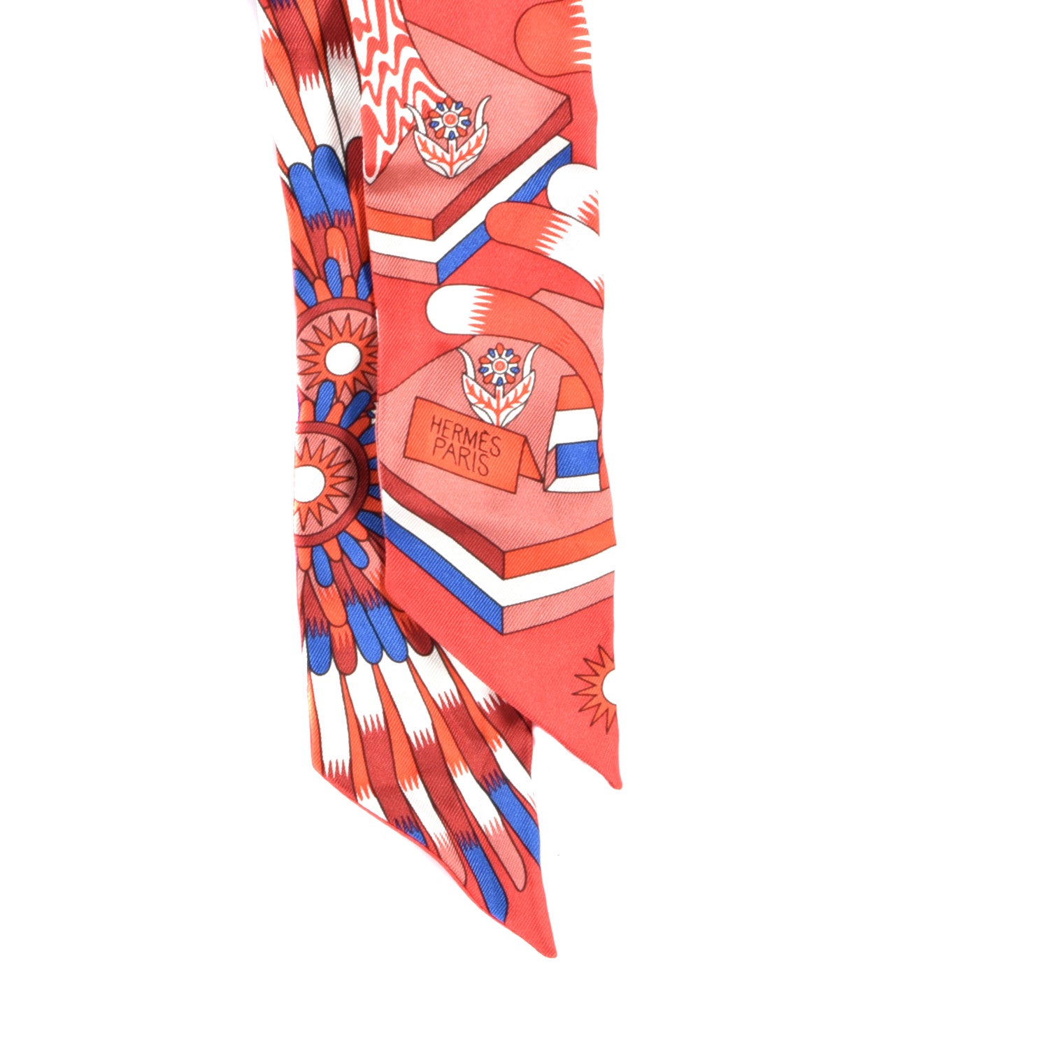 Hermes Silk La Source de Pegase Twilly Rouge Bleu Royal White 2 of 4