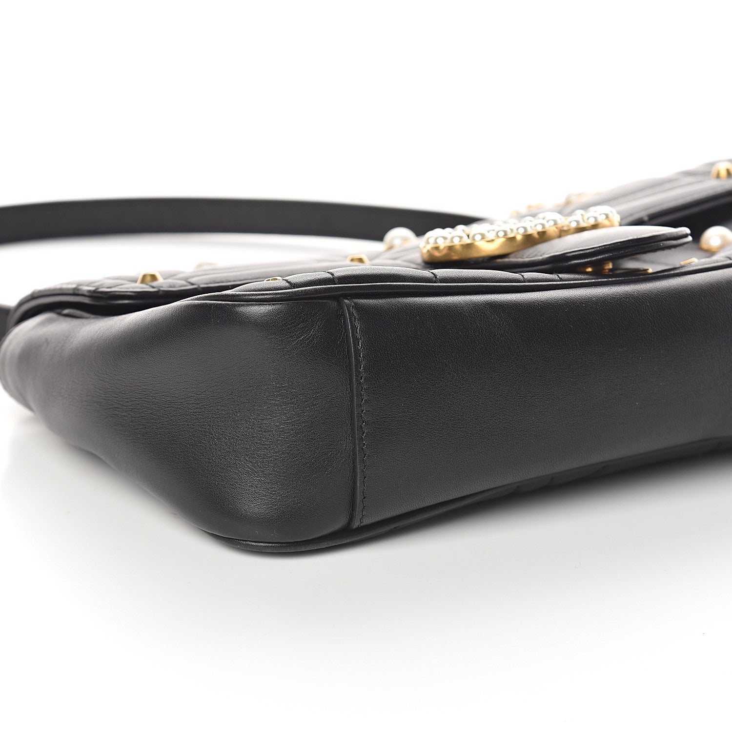 Gucci Calfskin Matelasse Studded Small Pearly GG Marmont Shoulder Bag Black 7 of 8