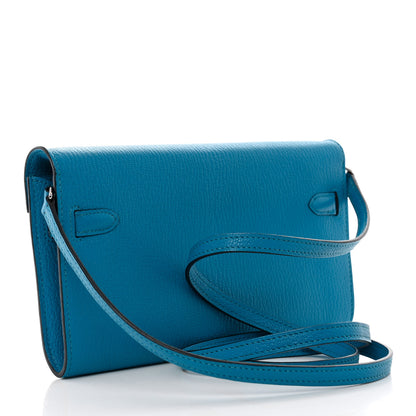 Hermes Chevre Mysore Kelly Wallet To Go Bleu Frida 3 of 9