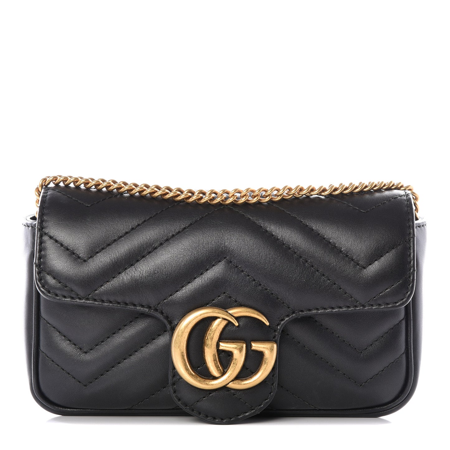 Calfskin Matelasse Super Mini GG Marmont Shoulder Bag Black