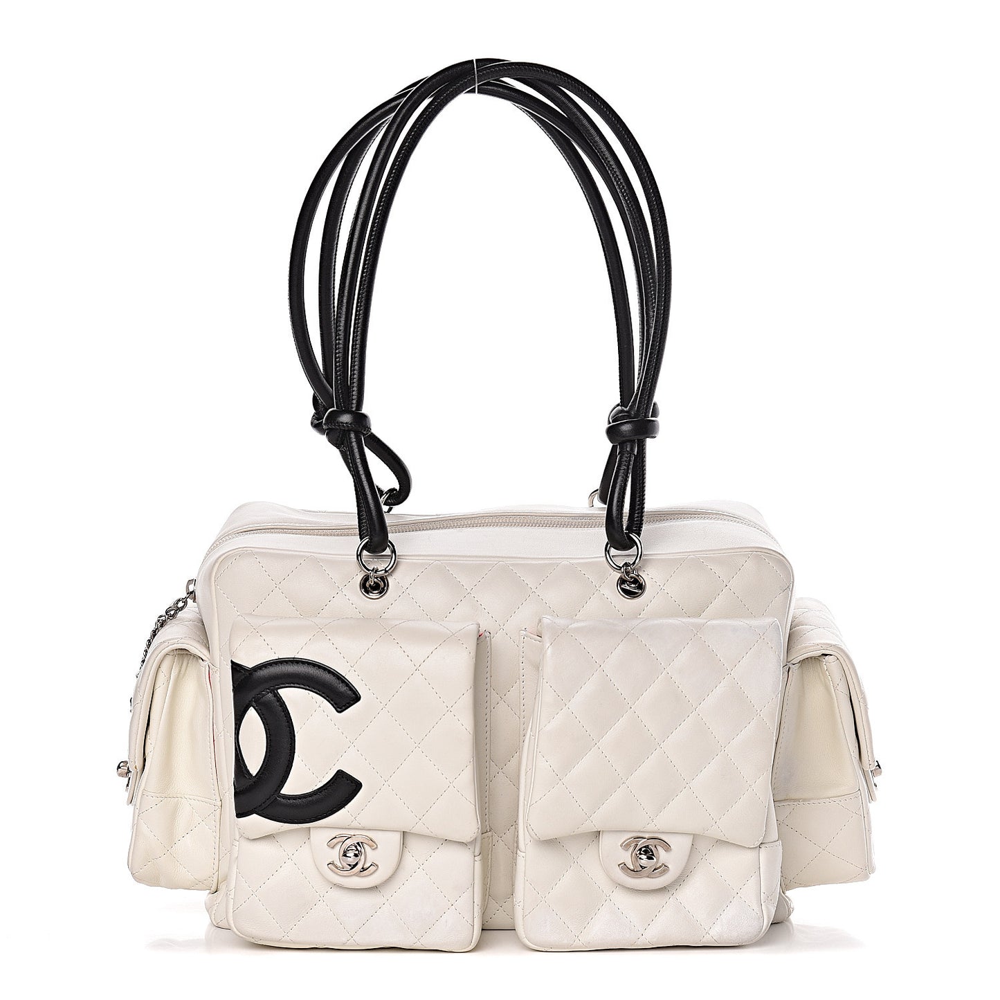 Calfskin Quilted Large Cambon Multipocket Reporter White