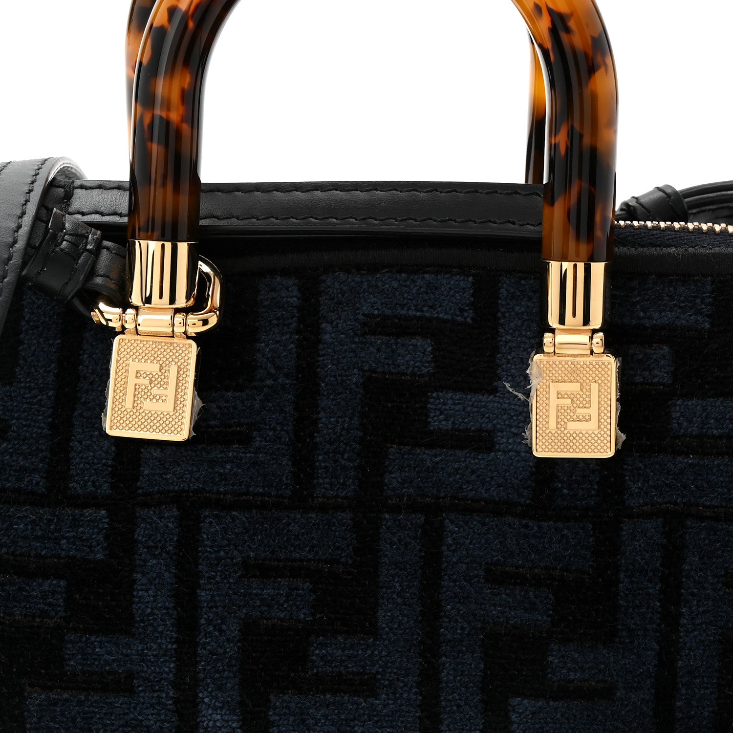 Fendi Chenille Vitello King Plexiglass FF Mini By The Way Top Handle Boston Bag Blue Black 8 of 10