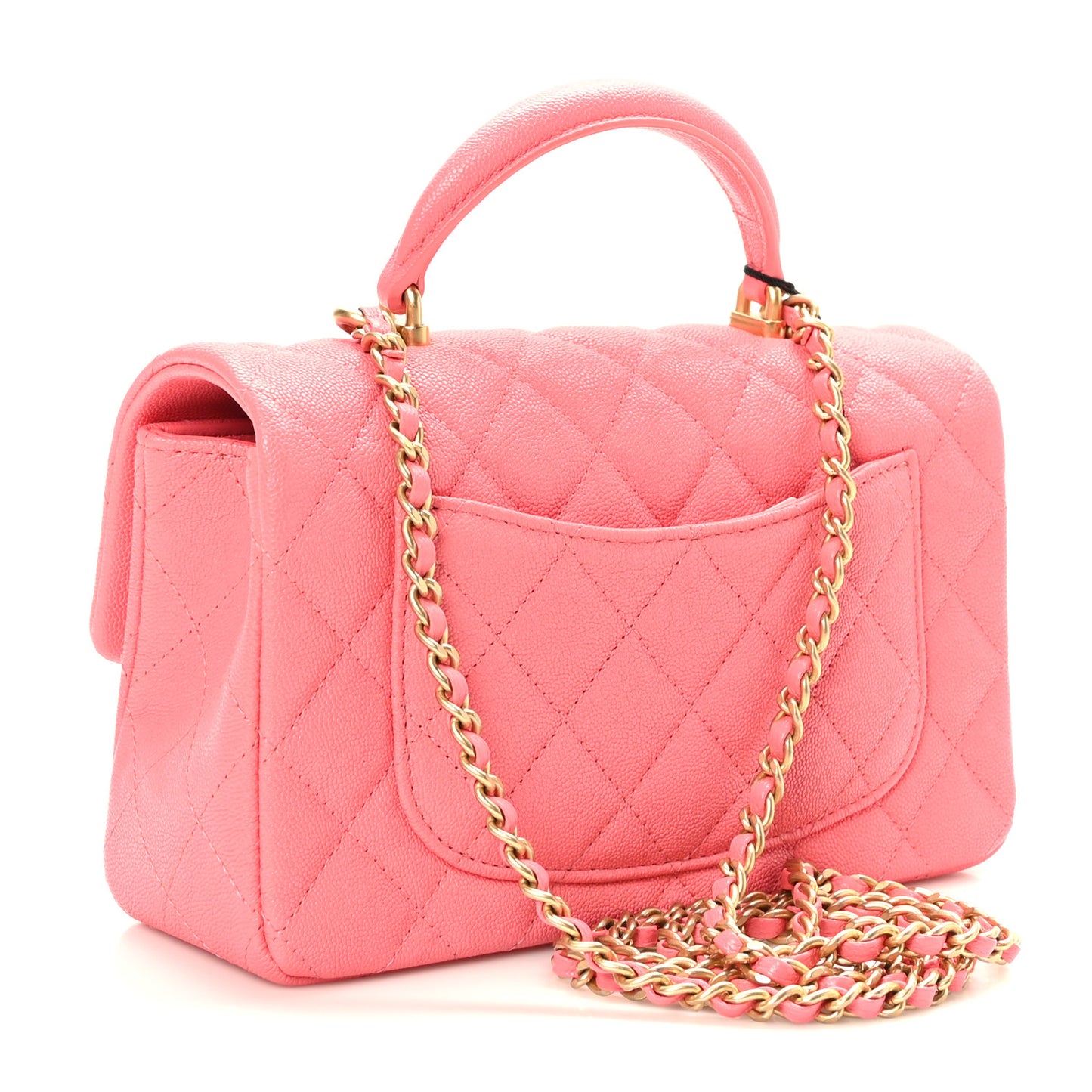 Caviar Quilted Mini Top Handle Rectangular Flap Pink