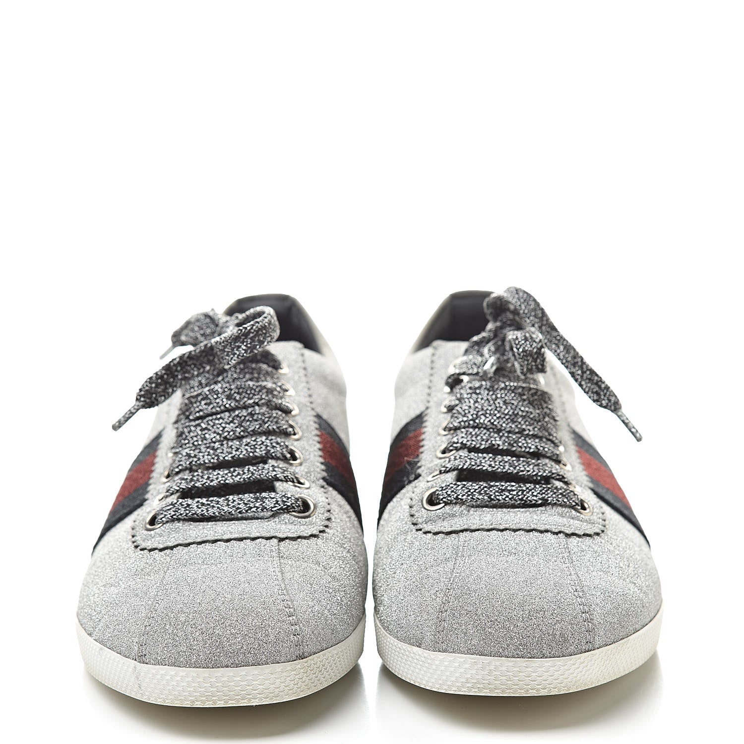 Gucci Glitter Fabric Studded Web Sneakers 38 Silver 2 of 17