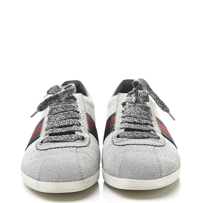 Gucci Glitter Fabric Studded Web Sneakers 38 Silver 2 of 17