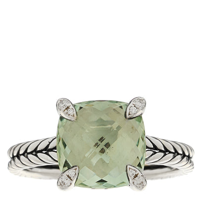 David Yurman Sterling Silver Diamond Prasiolite 11mm Chatelaine Ring 62 10 1 of 4
