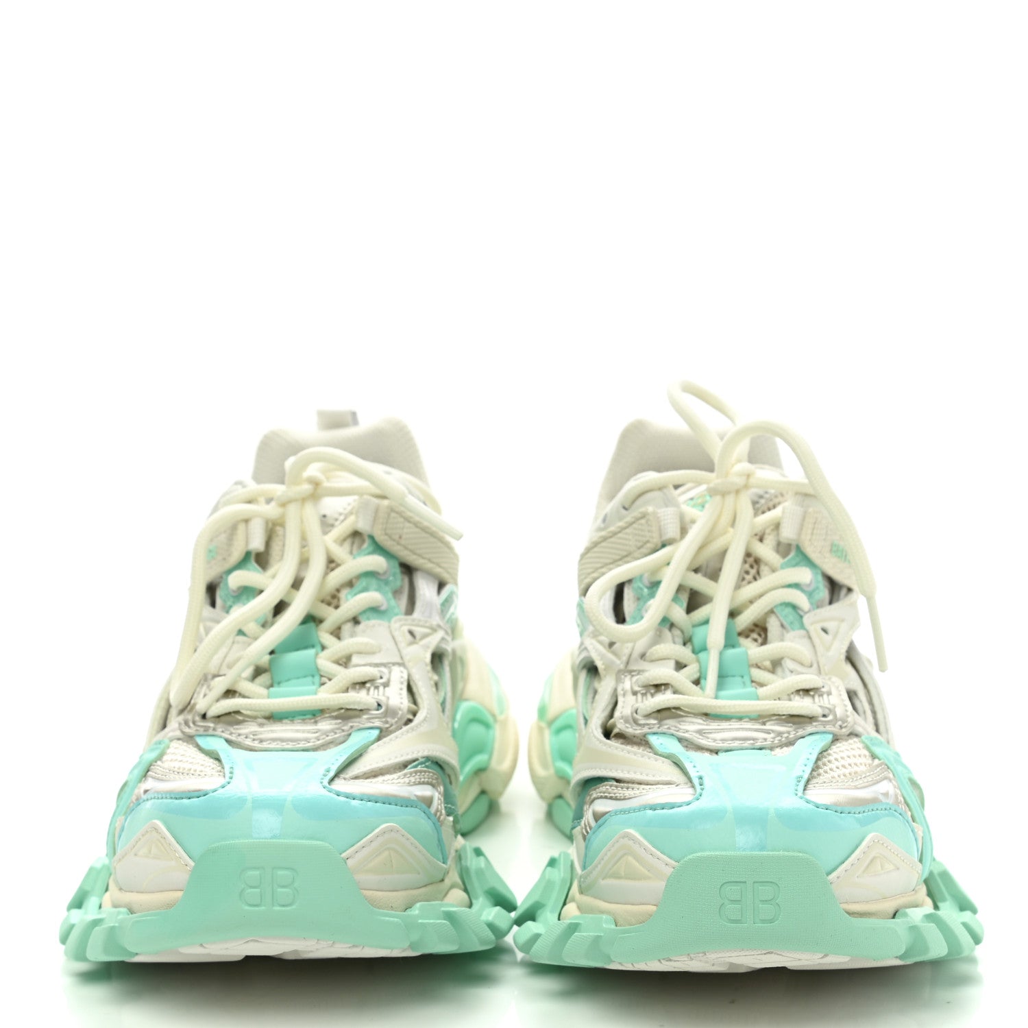 Balenciaga Rubber Mesh Tri-Color Womens Track.2 Open Sneakers 37 Mint Light Beige Grey 2 of 8