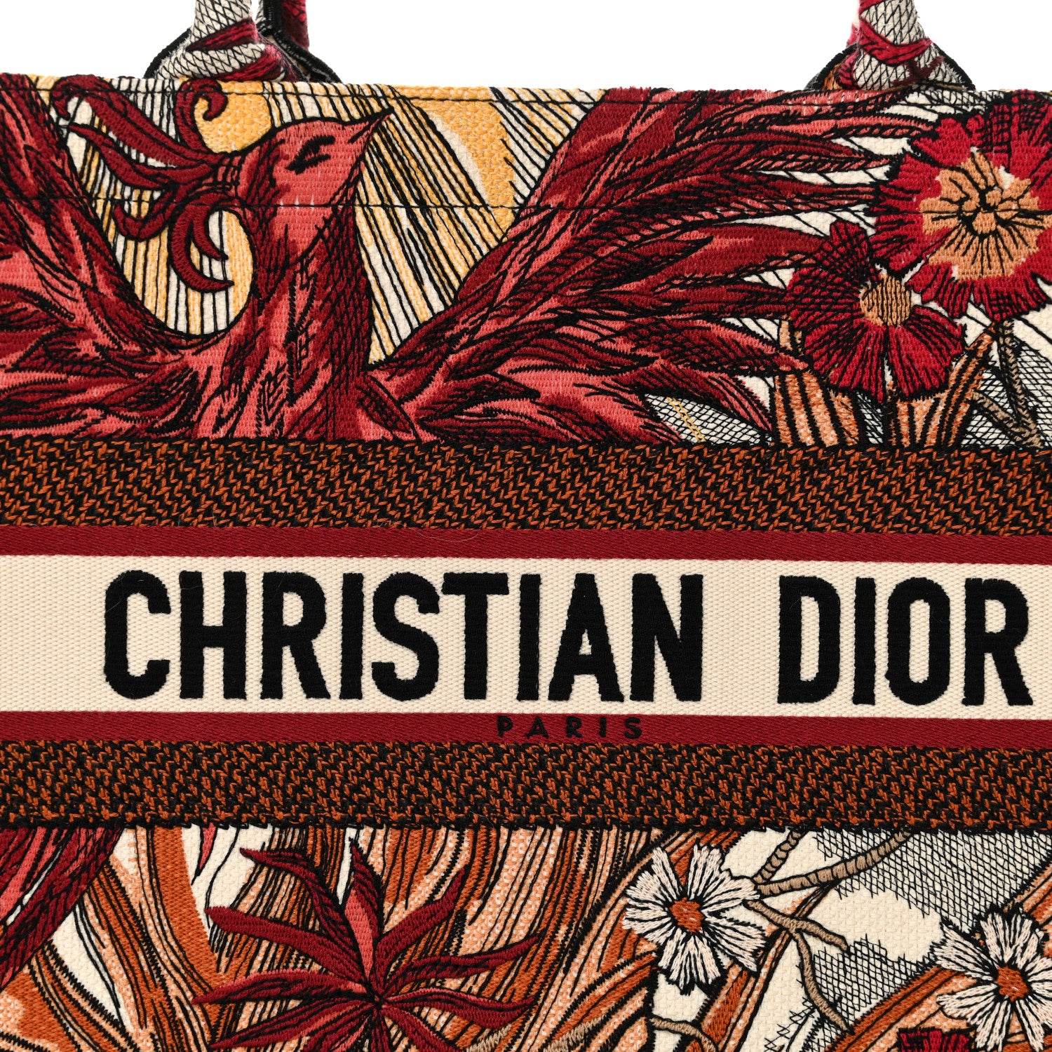 Christian Dior Canvas Embroidered Phoenix Medium Book Tote Red