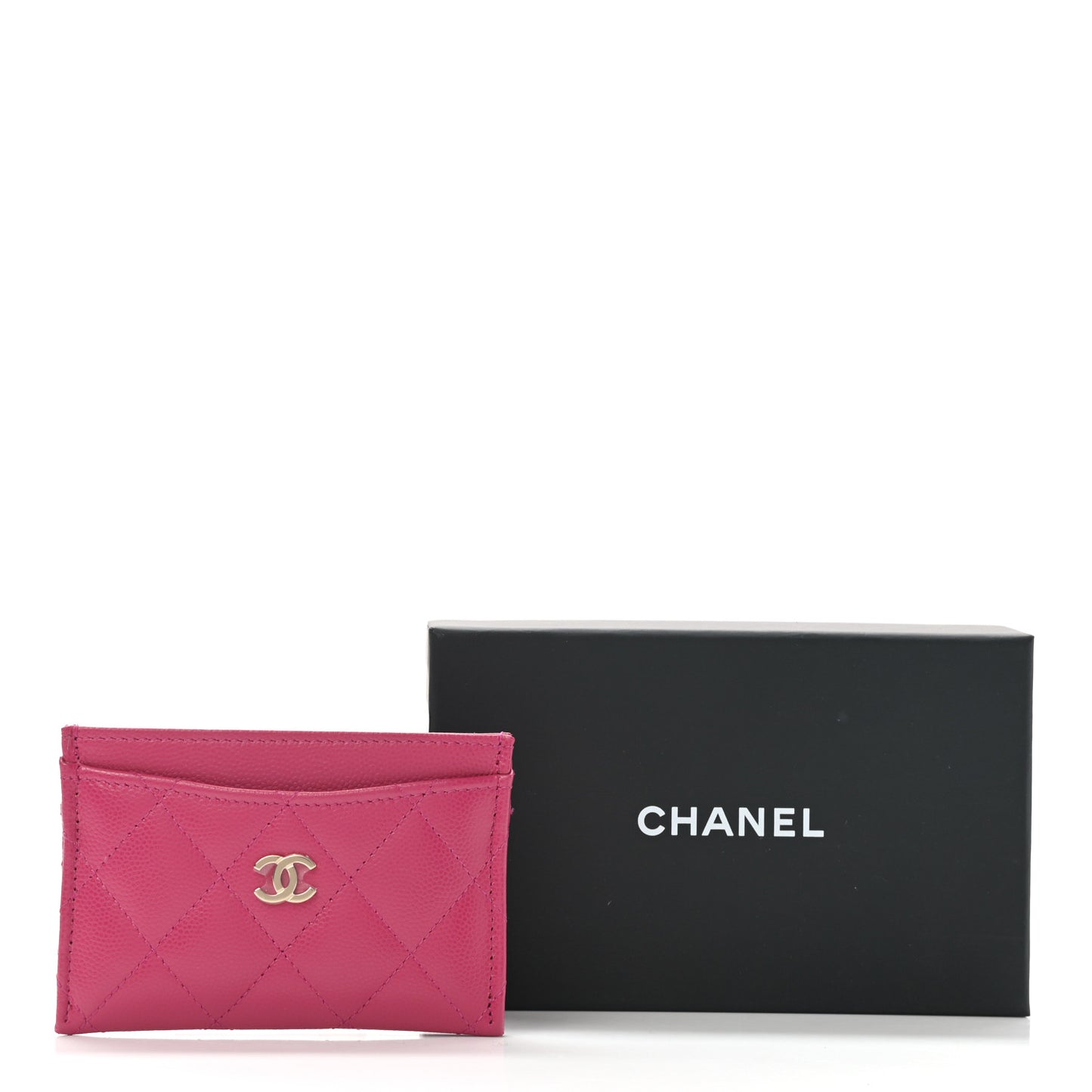 Caviar Quilted Card Holder Fuchsia